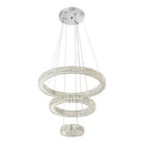 Lustra LED suspendata cu telecomanda si cristal CANAAN 120W, 3 Cercuri, lumina Rece/Calda/Neutra, Dimabila, Crom Lucios, Inaltime Reglabila