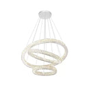 Lustra LED suspendata cu telecomanda si cristal CAYDEN 200W, 3 Cercuri, lumina Rece/Calda/Neutra, Dimabila, Crom Lucios, Inaltime Reglabila