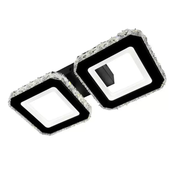 Lustra LED cristal QUADRIS 24W, 2 Patrate, lumina Rece/Calda/Neutra, Dimabila, Negru