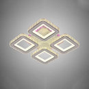 Lustra LED cu telecomanda si cristal BLAKELY RGB 74W, 4 Patrate, lumina Rece/Calda/Neutra, Dimabila, Alb