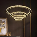 Lustra LED suspendata cu telecomanda si cristal PRISM LUMINIS 78W, 3 Cercuri, lumina Rece/Calda/Neutra, Dimabila, Argintiu, Inaltime Reglabila