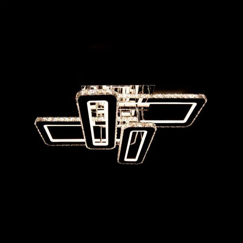 Lustra LED cu telecomanda si cristal HARMONIA 208W,  lumina Rece/Calda/Neutra, Dimabila, Crom Lucios