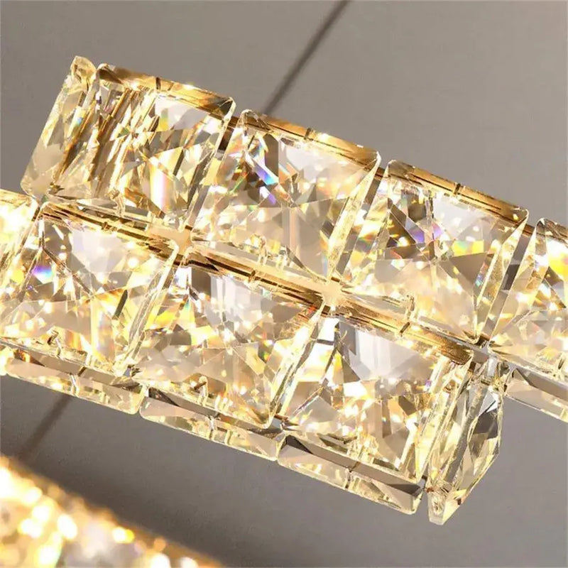 Lustra LED suspendata cu telecomanda si cristal MIA Yonca, 39W, 1 Cerc, lumina Rece/Calda/Neutra, Dimabila, Crom Lucios