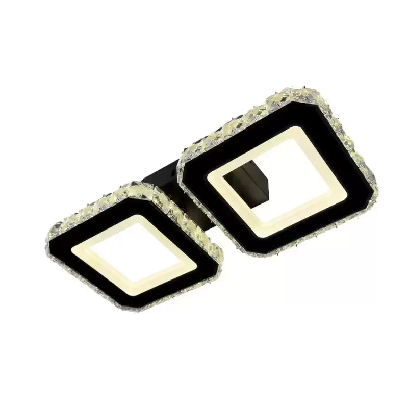 Lustra LED cristal QUADRIS 24W, 2 Patrate, lumina Rece/Calda/Neutra, Dimabila, Negru