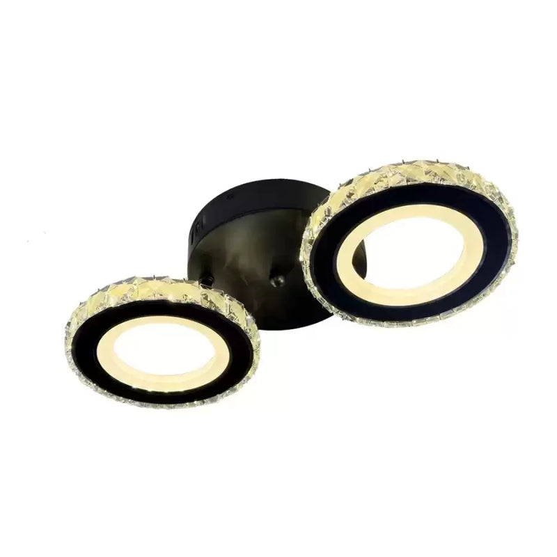 Lustra LED cu telecomanda si cristal NOVA ROTONDA 29W, 2 Cercuri, lumina Rece/Calda/Neutra, Dimabila, Negru