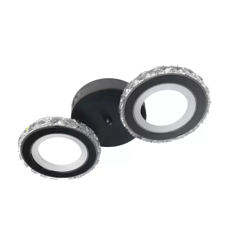 Lustra LED cu telecomanda si cristal NOVA ROTONDA 29W, 2 Cercuri, lumina Rece/Calda/Neutra, Dimabila, Negru