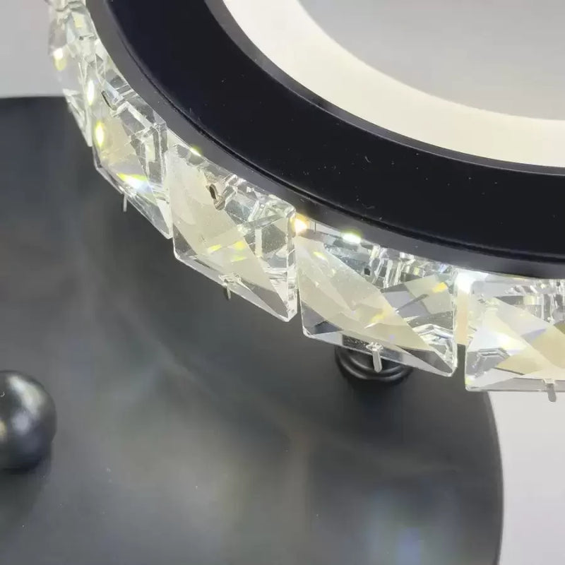 Lustra LED cu telecomanda si cristal NOVA ROTONDA RGB 154W, 6 Cercuri, lumina Rece/Calda/Neutra, Dimabila, Negru