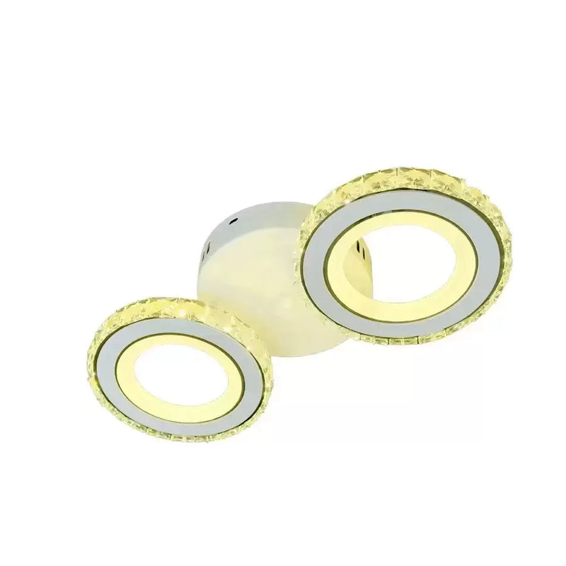 Lustra LED cu telecomanda si cristal NOVA ROTONDA 29W, 2 Cercuri, lumina Rece/Calda/Neutra, Alb