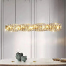 Lustra LED suspendata cu telecomanda si cristal SEHRAZAT 38W, Liniara, lumina Rece/Calda/Neutra, Dimabila, Crom Lucios, Inaltime Reglabila