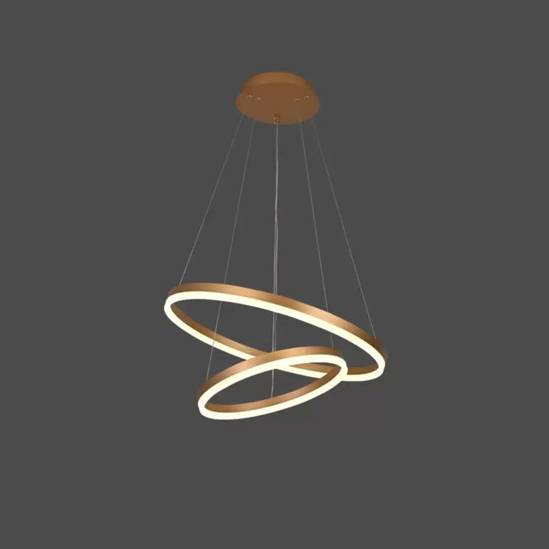 Lustra LED suspendata cu telecomanda  CHRISTINE, 69W, 2 Cercuri, lumina Rece/Calda/Neutra, Dimabila, Auriu Lucios, Inaltime Reglabila