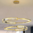 Lustra LED suspendata cu telecomanda si cristal PRISM REGAL 120W, 2 Cercuri, lumina Rece/Calda/Neutra, Dimabila, Auriu, Inaltime Reglabila