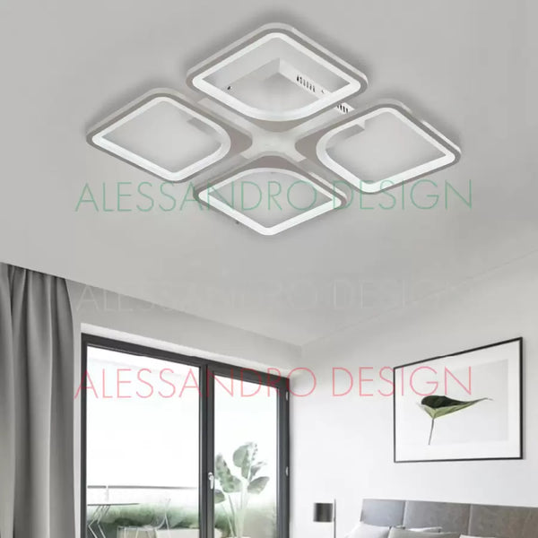 Lustra LED cu telecomanda ZOE 52W, 4 Patrate, lumina Rece/Calda/Neutra, Dimabila, Alb