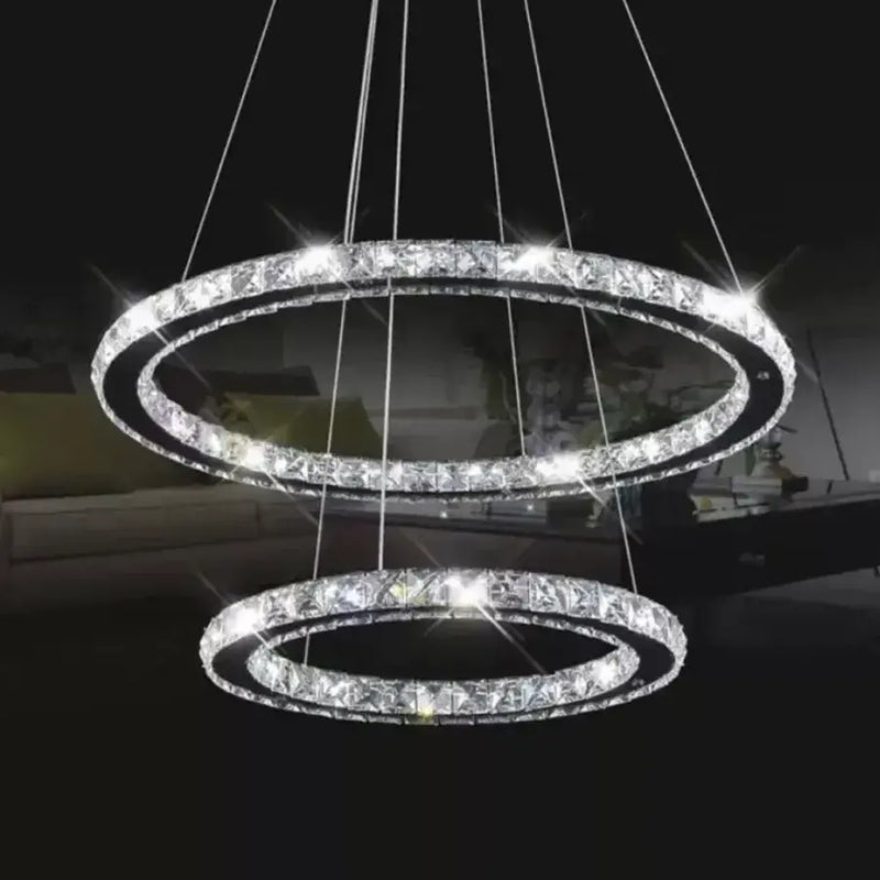 Lustra LED cu telecomanda PRISM LUMINIS, 58W, 2 Cercuri, lumina Rece/Calda/Neutra, Dimabila, Argintiu, Inaltime Reglabila