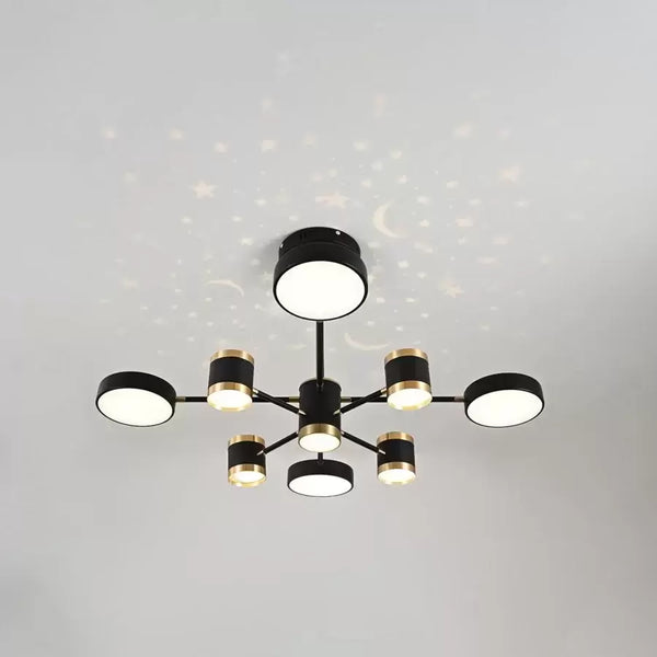 Lustra LED cu telecomanda NOVA  87W, 8 Elemente,lumina Rece/Calda/Neutra, Dimabila, Negru