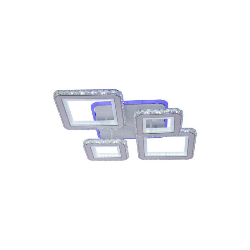 Lustra LED cu telecomanda si cristal QUADRIS RGB, 78W, 4 Patrate, lumina Rece/Calda/Neutra, Dimabila, Alb