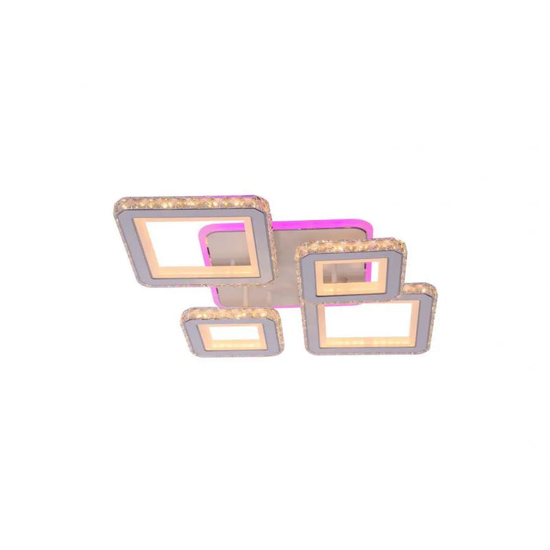 Lustra LED cu telecomanda si cristal QUADRIS RGB, 78W, 4 Patrate, lumina Rece/Calda/Neutra, Dimabila, Alb