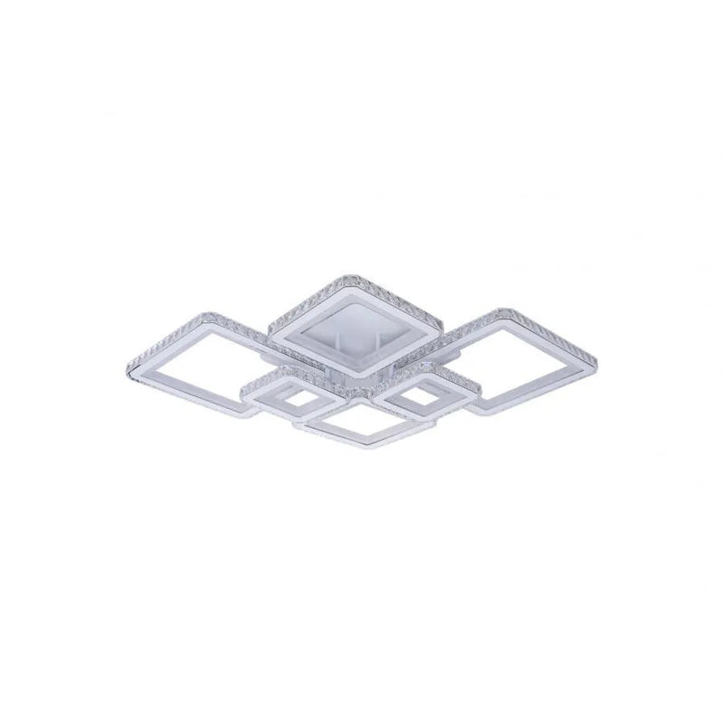 Lustra LED cu telecomanda si cristal QUADRIS RGB 170W, 6 Patrate, Lumina Rece/Calda/Neutra, Dimabila, Alb