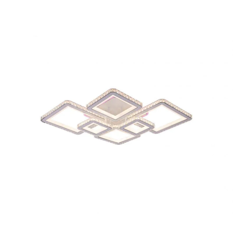 Lustra LED cu telecomanda si cristal QUADRIS RGB 170W, 6 Patrate, Lumina Rece/Calda/Neutra, Dimabila, Alb