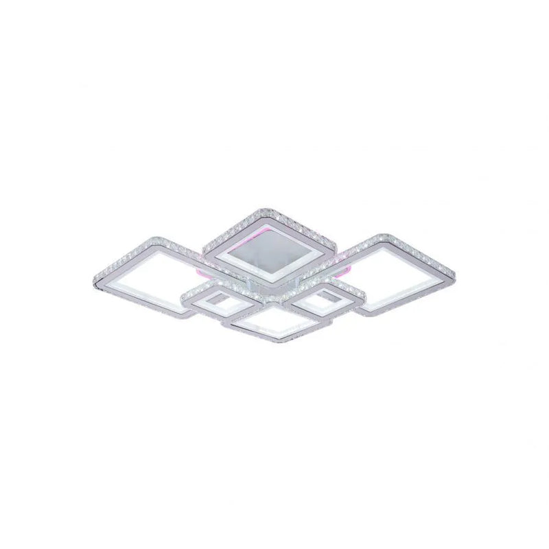 Lustra LED cu telecomanda si cristal QUADRIS RGB 170W, 6 Patrate, Lumina Rece/Calda/Neutra, Dimabila, Alb