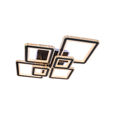 Lustra LED cu telecomanda si cristal QUADRIS RGB 177W, 6 Patrate, lumina Rece/Calda/Neutra 3000K/4000K/6000K, Dimabila, Negru, Metal si Cristal