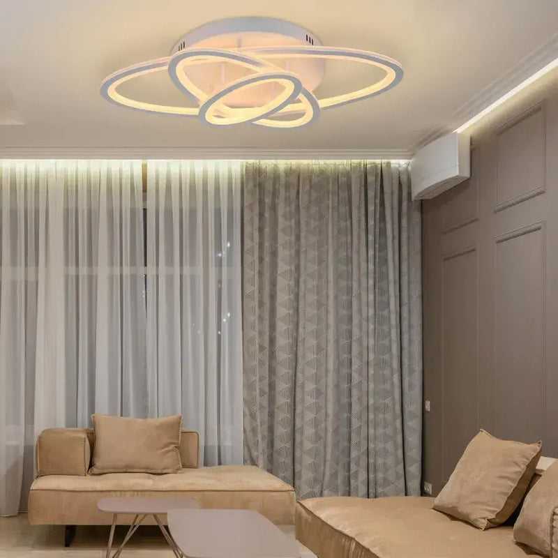 Lustra LED cu telecomanda TIANA 83W, 3 Elipse, lumina Rece/Calda/Neutra, Dimabila, Alb