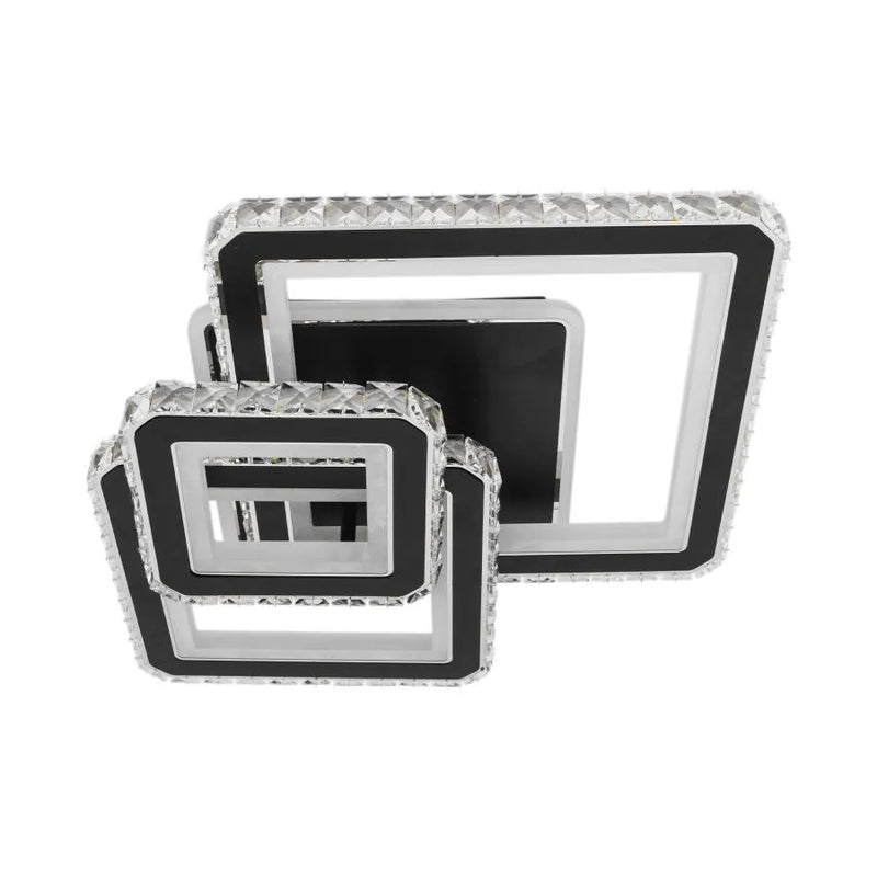 Lustra LED cu telecomanda si cristal LEILA 154W, 3 Patrate, lumina Rece/Calda/Neutra, Dimabila, Negru Crom Lucios