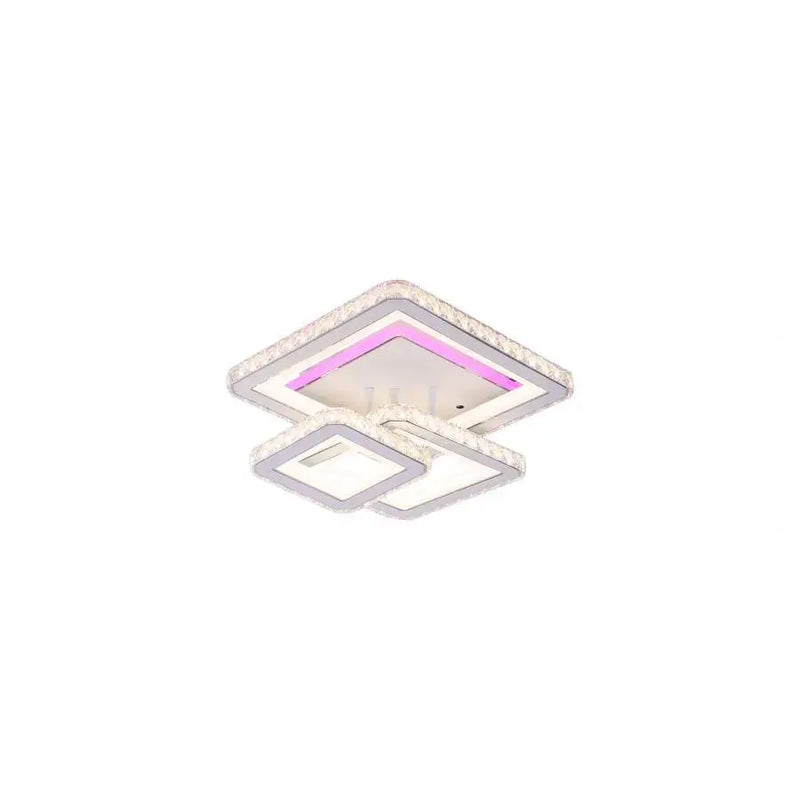 Lustra LED cu telecomanda si cristal LEILA 154W, 3 Patrate, lumina Rece/Calda/Neutra, Dimabila, Alb Crom Lucios