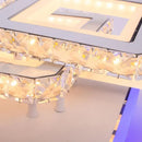 Lustra LED cu telecomanda si cristal LEILA 87W, 3 Patrate, lumina Rece/Calda/Neutra, Dimabila, Alb Crom Lucios