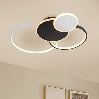 Lustra LED cu telecomanda KILLIAN 80W, 4 Cercuri, lumina Rece/Calda/Neutra, Dimabila, Negru Alb