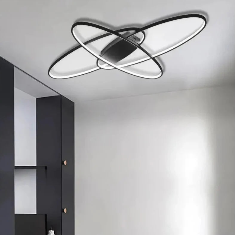 Lustra LED cu telecomanda ORBITA 140W, 3 Elemente, Ovala, lumina Rece/Calda/Neutra, Dimabila, Negru