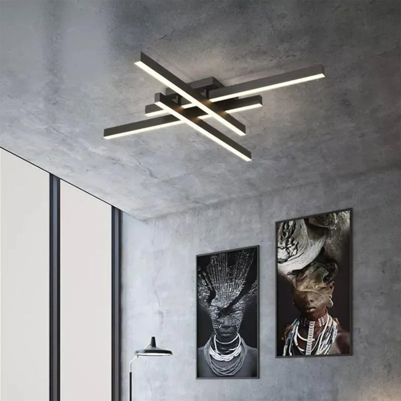Lustra LED cu telecomanda MORA 80W, 4 Elemente, Liniara, lumina Rece/Calda/Neutra, Dimabila, Negru