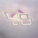 Lustra LED cu telecomanda si cristal TERRANO RGB 162W, 4 Patrate, lumina Rece/Calda/Neutra, Dimabila, Alb Crom Lucios