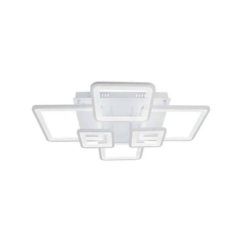 Lustra LED cu Telecomanda, ELLA, 6 Patrate, 114W, Lumina Rece/Calda/Neutra, Dimabila, Alb