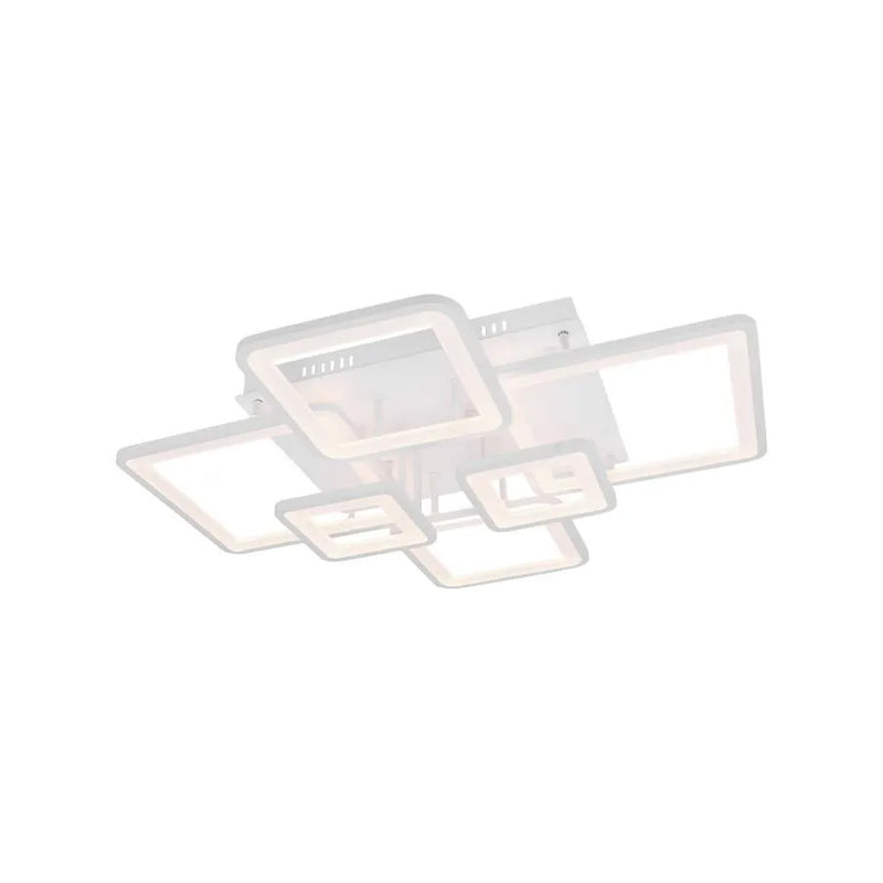 Lustra LED cu Telecomanda, ELLA, 6 Patrate, 114W, Lumina Rece/Calda/Neutra, Dimabila, Alb