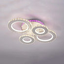 Lustra LED cu telecomanda si cristal MEILI ZAFINA RGB 136W, 4 Cercuri, lumina Rece/Calda/Neutra, Dimabila, Alb