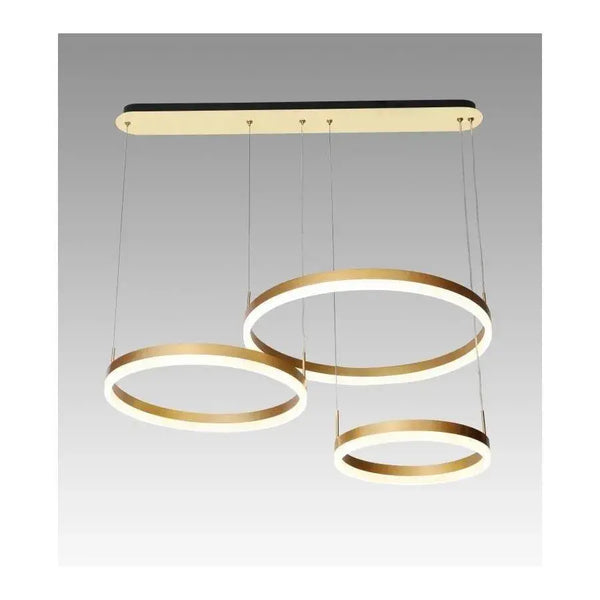 Lustra LED suspendata cu telecomanda PERU 150W, 3 Cercuri, lumina Rece/Calda/Neutra, Dimabila, Auriu Lucios, Inaltime Reglabila