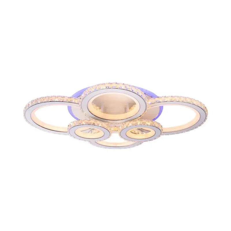 Lustra LED cu telecomanda si cristal NOVA ROTONDA RGB 154W, 6 Cercuri, lumina Rece/Calda/Neutra, Dimabila, Alb