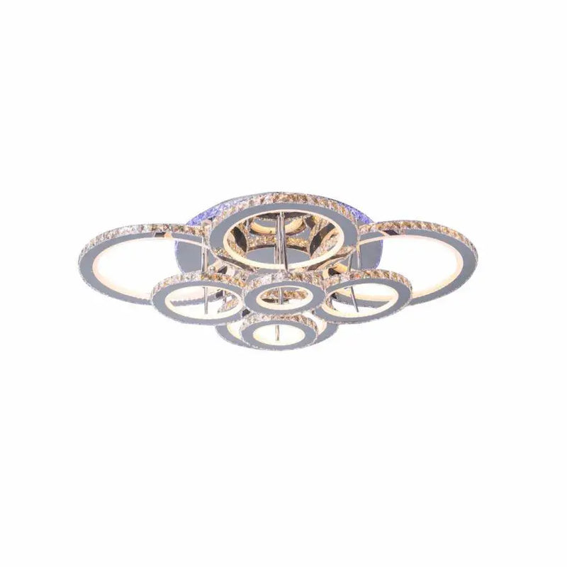 Lustra LED cu telecomanda si cristal LIA RGB 182W, 8 Cercuri, lumina Rece/Calda/Neutra, Dimabila, Alb Crom Lucios