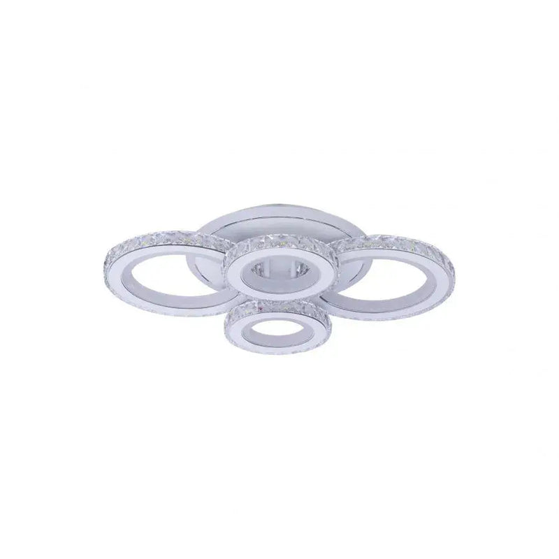 Lustra LED cu telecomanda si cristal NOVA ROTONDA RGB 86W, 4 Cercuri, lumina Rece/Calda/Neutra, Dimabila, Alb