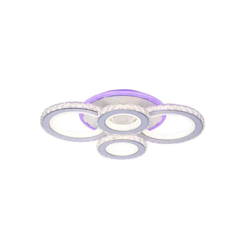 Lustra LED cu telecomanda si cristal NOVA ROTONDA RGB 86W, 4 Cercuri, lumina Rece/Calda/Neutra, Dimabila, Alb