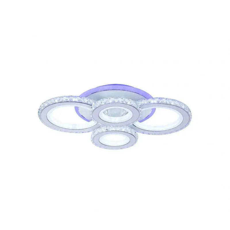 Lustra LED cu telecomanda si cristal NOVA ROTONDA RGB 86W, 4 Cercuri, lumina Rece/Calda/Neutra, Dimabila, Alb