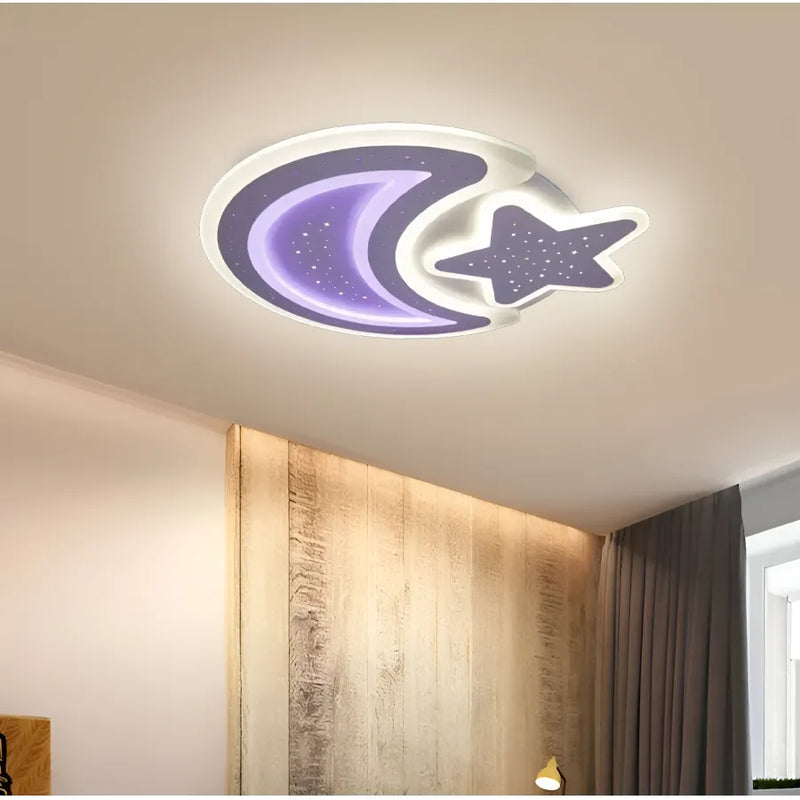 Lustra LED cu telecomanda CORALIA RGB 81W, Luna si Stea, lumina Rece/Calda/Neutra Dimabila Alb