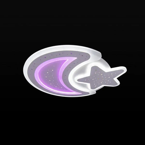 Lustra LED cu telecomanda CORALIA RGB 81W, Luna si Stea, lumina Rece/Calda/Neutra Dimabila Alb