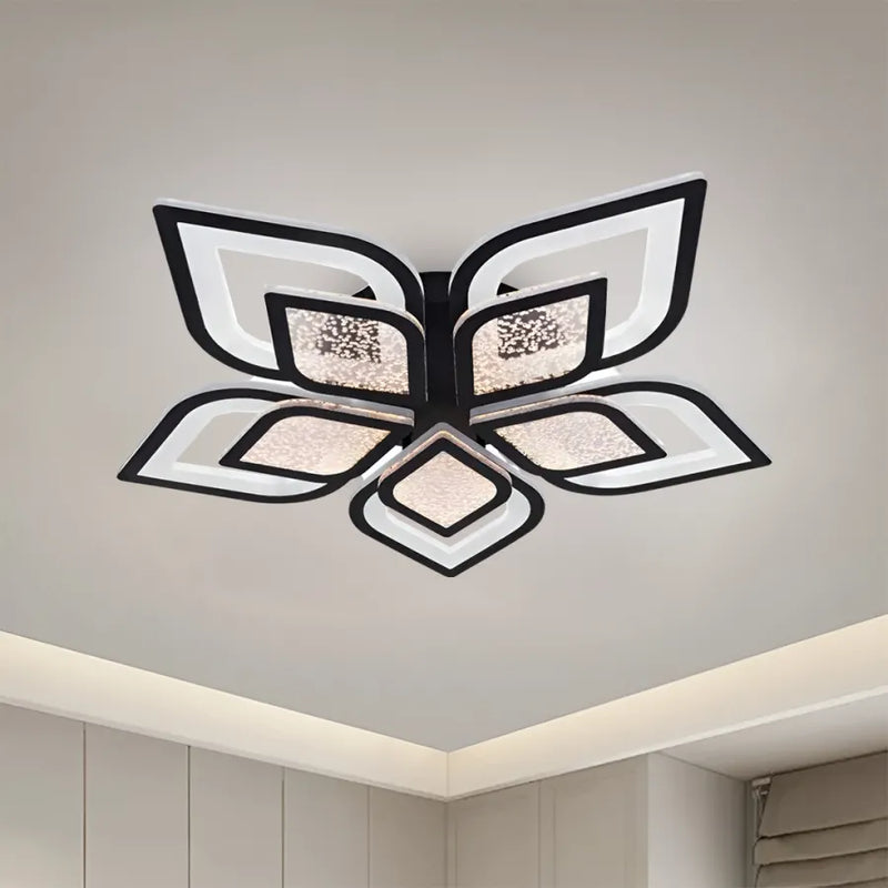 Lustra LED cu telecomanda DALIA 170W, 5 Petale, lumina Rece/Calda/Neutra, Dimabila, Negru