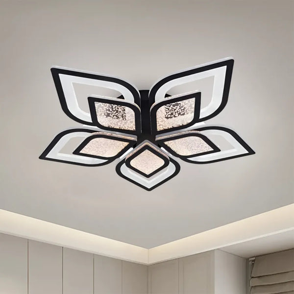 Lustra LED cu telecomanda DALIA 96W, 5 Petale, lumina Rece/Calda/Neutra, Dimabila, Negru