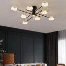 Lustra LED cu telecomanda si cristal MISEL 154W, 9 Elemente, lumina Rece/Calda/Neutra, Dimabila, Negru Auriu