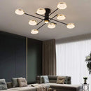 Lustra LED cu telecomanda si cristal MISEL 154W, 9 Elemente, lumina Rece/Calda/Neutra, Dimabila, Negru Auriu