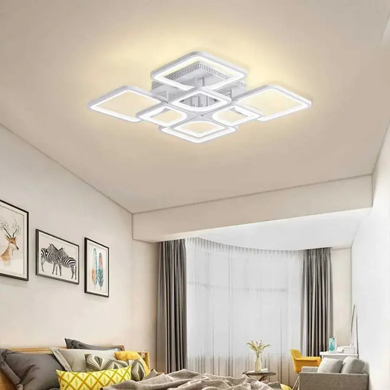 Lustra LED cu telecomanda ZOE 135W, 8 Patrate, lumina Rece/Calda/Neutra, Dimabila, Alb