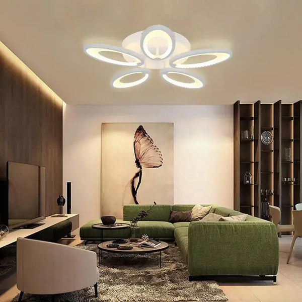 Lustra LED cu telecomanda SUNFLOWER, 54W, 5 Elemente, lumina Rece/Calda/Neutra, Dimabila, Alb
