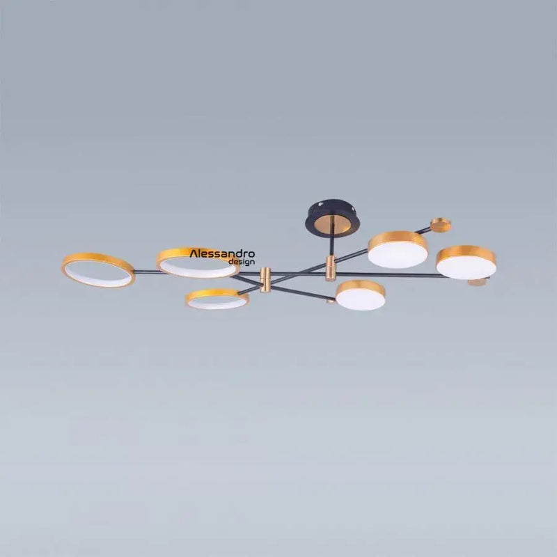 Lustra LED cu telecomanda GRUPCES 110W, 6 Elemente, lumina Rece/Calda/Neutra, Dimabila, Auriu Negru